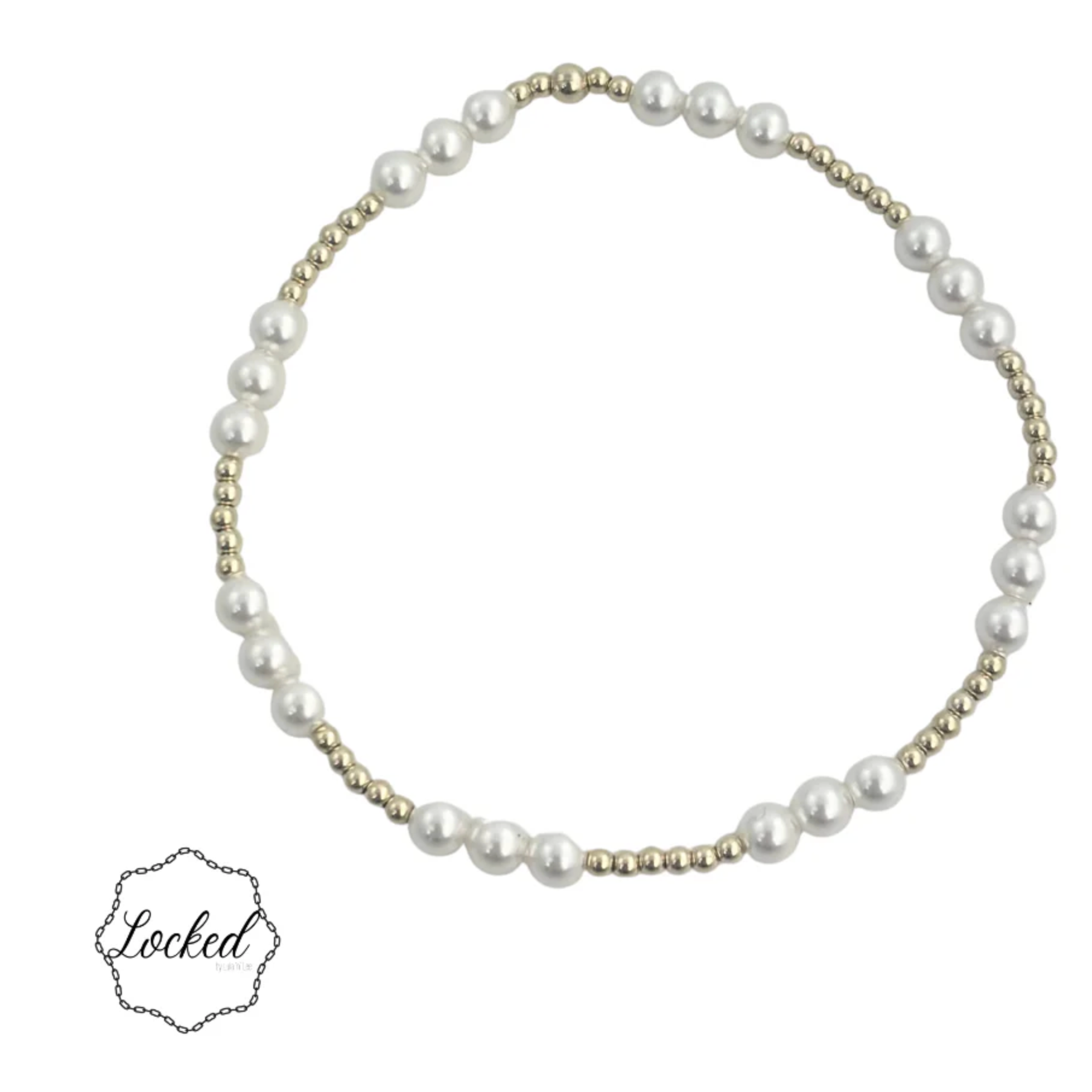 Gold Filled and Glass Pearl Patterned Bracelet (3 Pearls and 6 Gold pattern)