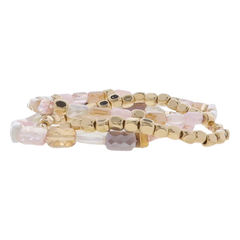 Jayne Set of 3 Gold, AB Pink, Lavender, Opal Beaded Stretch Bracelet