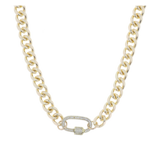 Shiny Gold Chunky Chain With Crystal Pave Carabiner Necklace