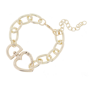 Shiny Gold Chunky Oval Link Chain with Heart Shaped Latch Clasp Bracelet