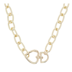 Shiny Gold Chunky Oval Link Chain with Heart Shaped Latch Clasp Necklace