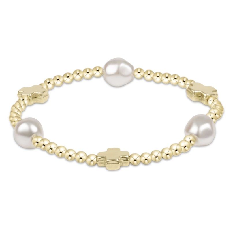 eNewton Signature Cross Gold & Admire Pearl 3mm Bracelet