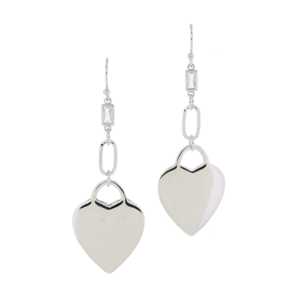Silver Baguette Crystal, Silver Links & Padlock Heart Earrings