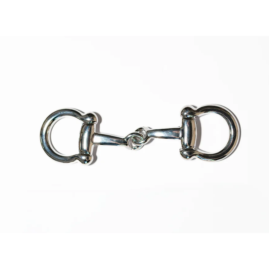 A polished silver scarf buckle with a straight bar and double rings, shown against a plain white background.