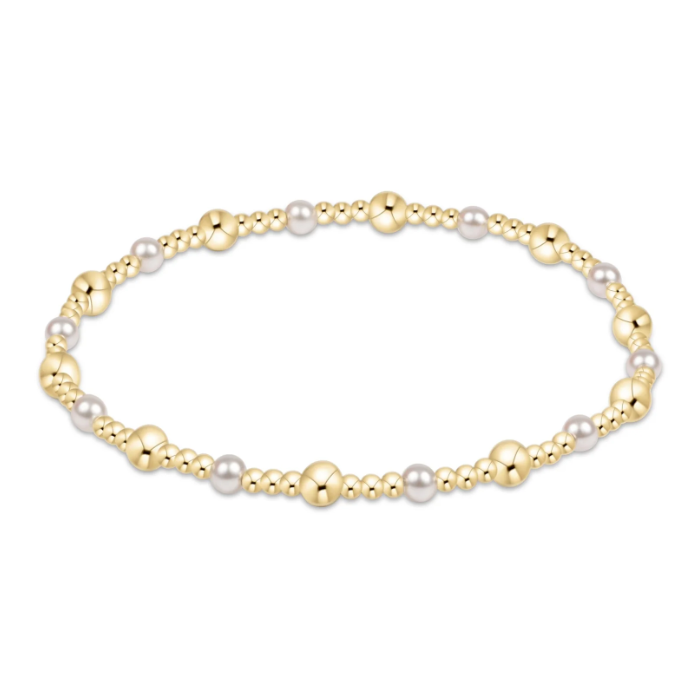 Classic Gold Sincerity Pattern 4mm Bead Bracelet - Pearl