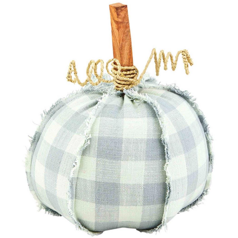 Small Blue Gingham Raw Pumpkin Sitter