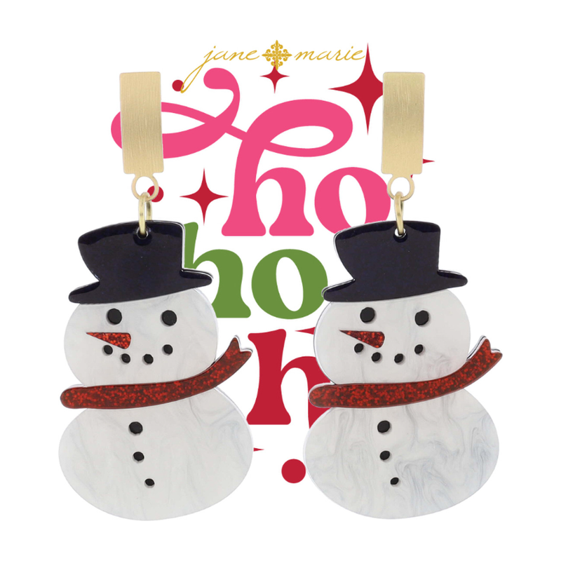 Snowman Earrings with Rectangle Gold Posts