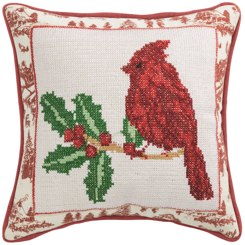 Square Cardinal Needlepoint Pillow