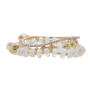 Jayne Set of 3 Clear & Gold Beaded with Clear Crystal Strand Bracelet