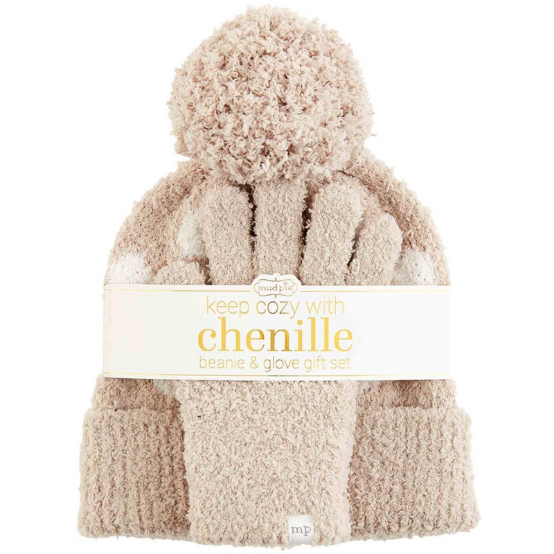 Tan Chenille Beanie and Gloves