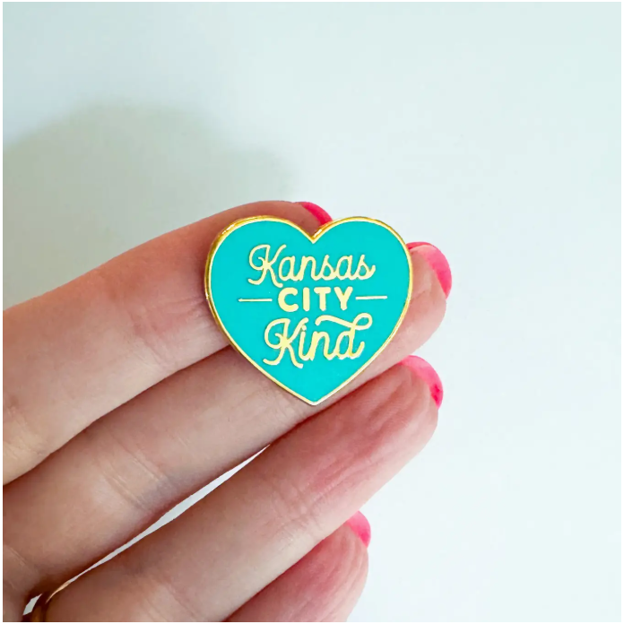 Teal and Red Kansas City Kind Pin