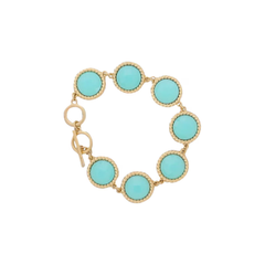 Jayne Gold Toggle Bracelet with Teal Encased Circles