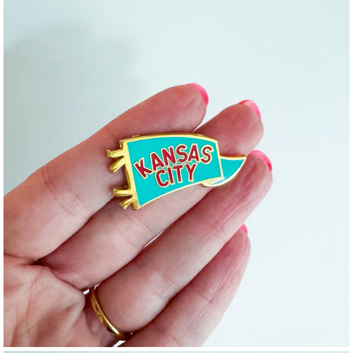 Teal and Red KC Pennant Pin