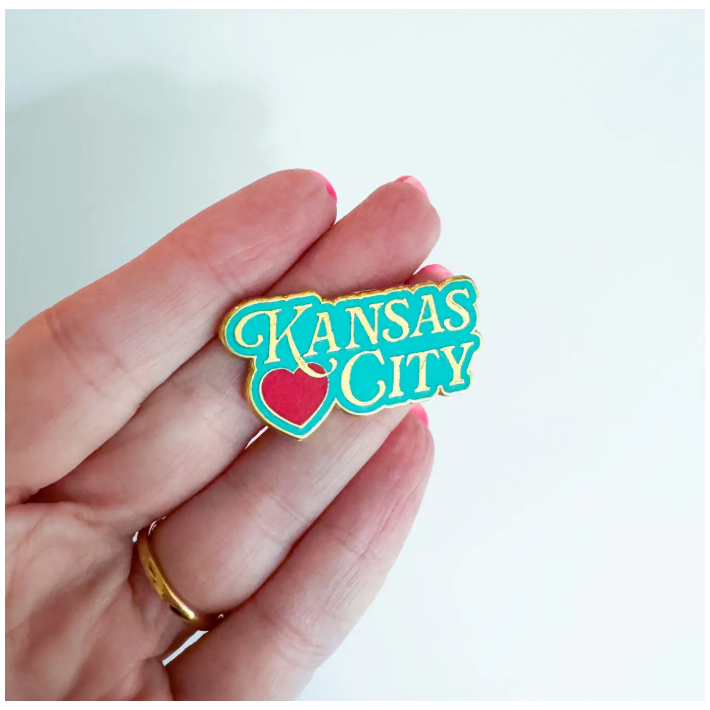 Teal and Red Vintage Kansas City Heart Pin