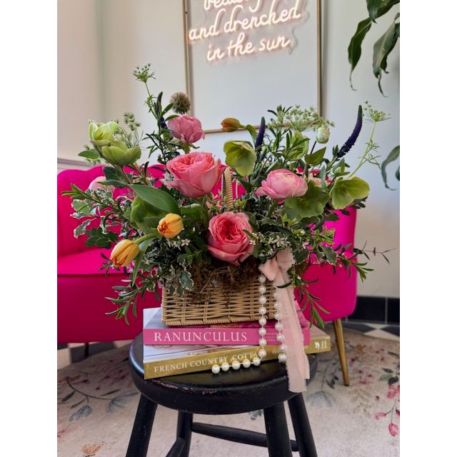 Hot Pink French Basket Flower Arrangement | Parkville MO Flower Delivery