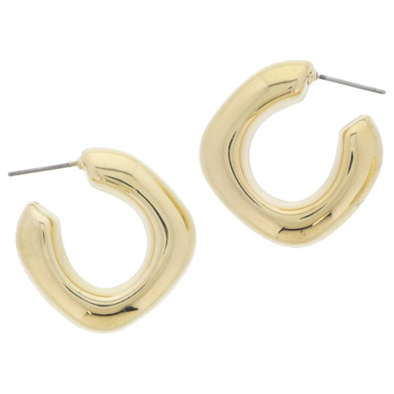Thick Gold Slightly Squared Off Hoop Earrings