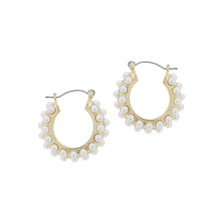 Thick Pave Pearl Hoop Earrings