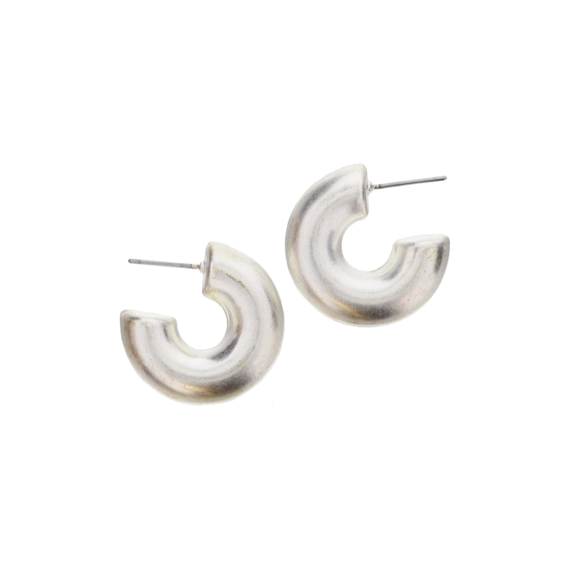 Thick Silver Tubular Hoop Earrings