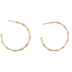 Thin Gold Bamboo Hoop Earrings, 1.5" Top to Bottom Pendant