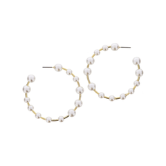 Thin Gold Hoop with Multi Pearl Beads Earrings