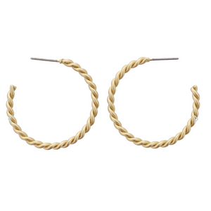 Thin Gold Twist Hoop Earrings 1.25" Top to Bottom Pendant