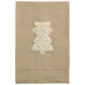 Tree White Christmas Pearl Tea Towel