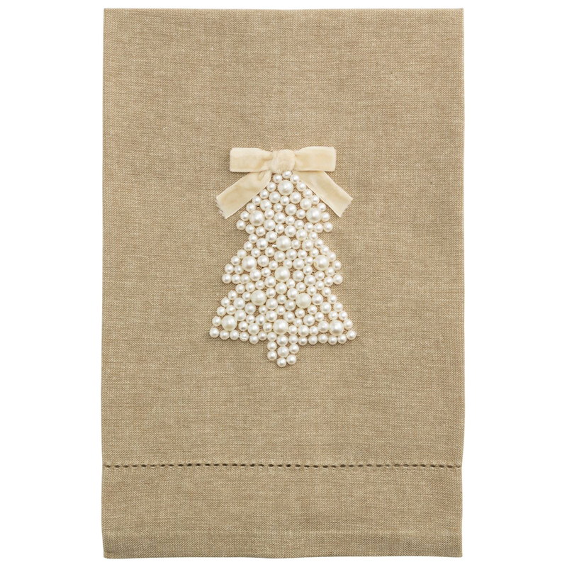 Tree White Christmas Pearl Tea Towel