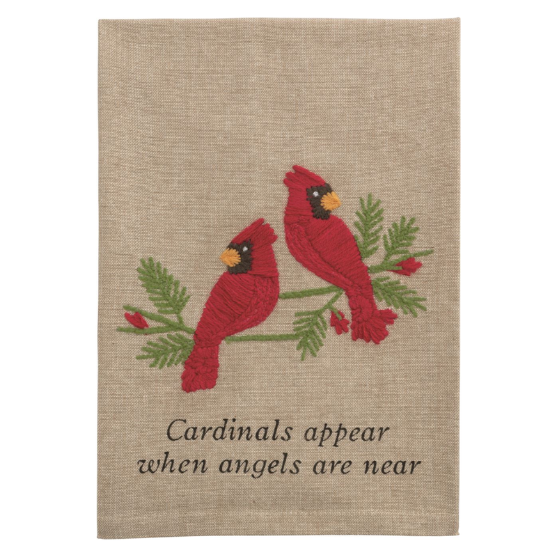 Cardinals Appear When Angels are Near Tea Towel
