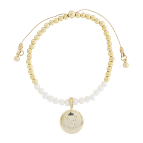 Freshwater Pearl and Crystal Loop with Pave Crystal "V" Disc Bracelet 