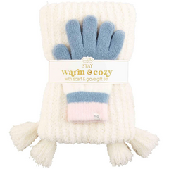 White Colorblock Glove and Scarf Set