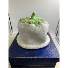 White Hat with Pink Roses and Green Stem