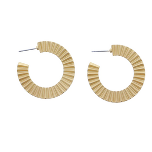 Wide Zigzag Plate Gold Hoop Earrings 1.5" Top to Bottom Pendant