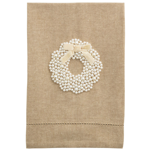 Wreath White Christmas Pearl Tea Towel