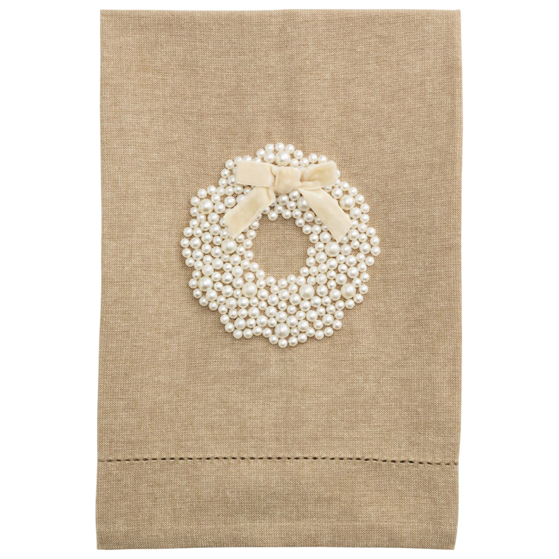 Wreath White Christmas Pearl Tea Towel