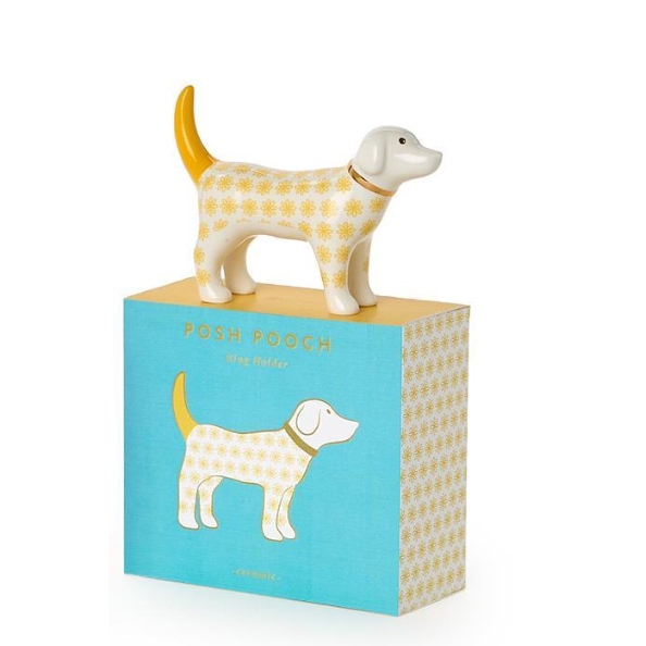 Dog-shaped object on a matching box with 'Posh Pooch' branding.