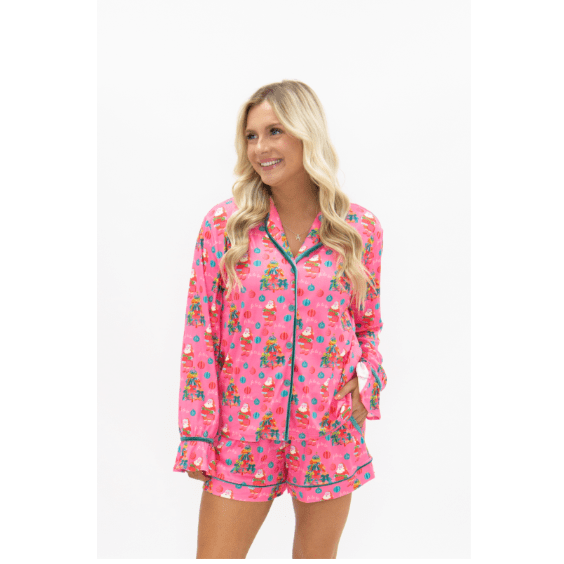 Adult Pink Santa Pajama Set - White Farmhouse Flowers