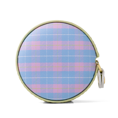 Round plaid pouch with a zipper on a white background