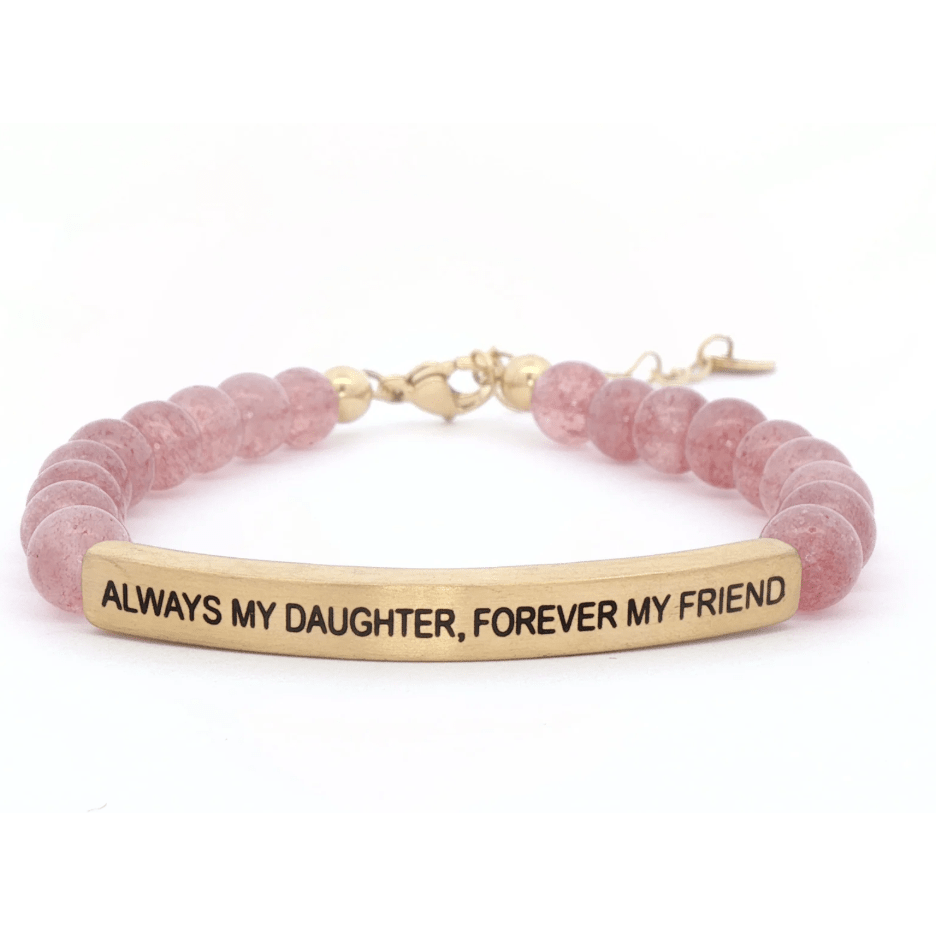 Always my Daughter, Forever My Friend Pink Quartz Bracelet - White Farmhouse Flowers
