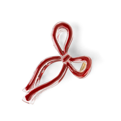 Red ribbon-shaped object on a white background