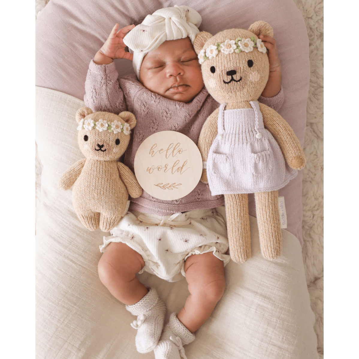 Baby honey bear (ivory floral) - White Farmhouse Flowers