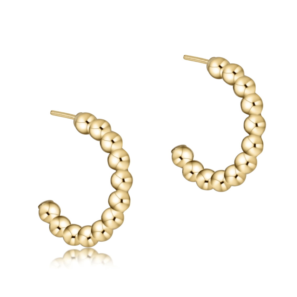 Beaded Classic 1" Post Hoop - 3mm Gold Earrings - White Farmhouse Flowers