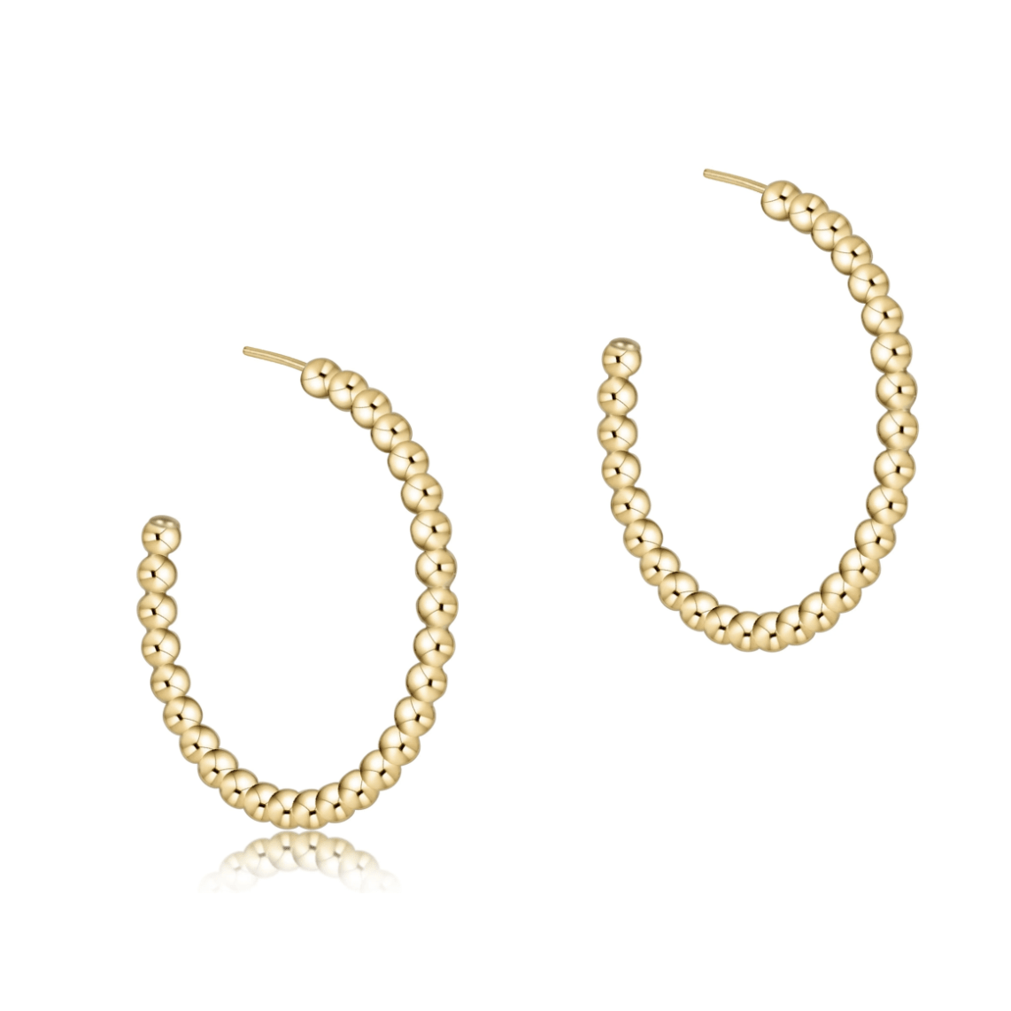 Beaded Classic 1.25" Post Hoop - 3mm Gold Earrings - White Farmhouse Flowers
