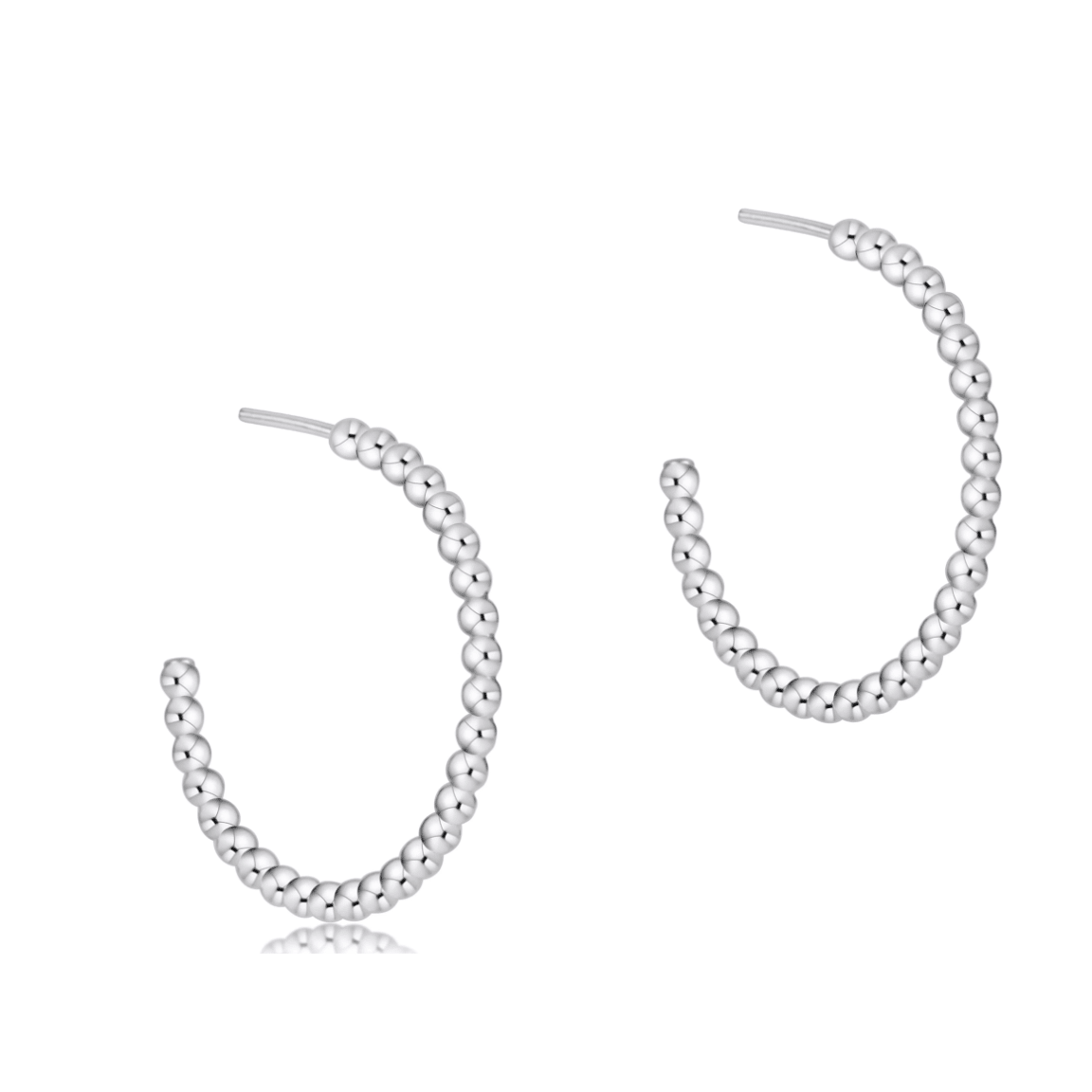 Beaded Classic 1.25" Post Hoop - 3mm Sterling Silver Earrings - White Farmhouse Flowers
