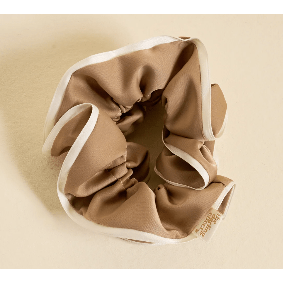 Beige Ruffle Up Scrunchie - White Farmhouse Flowers