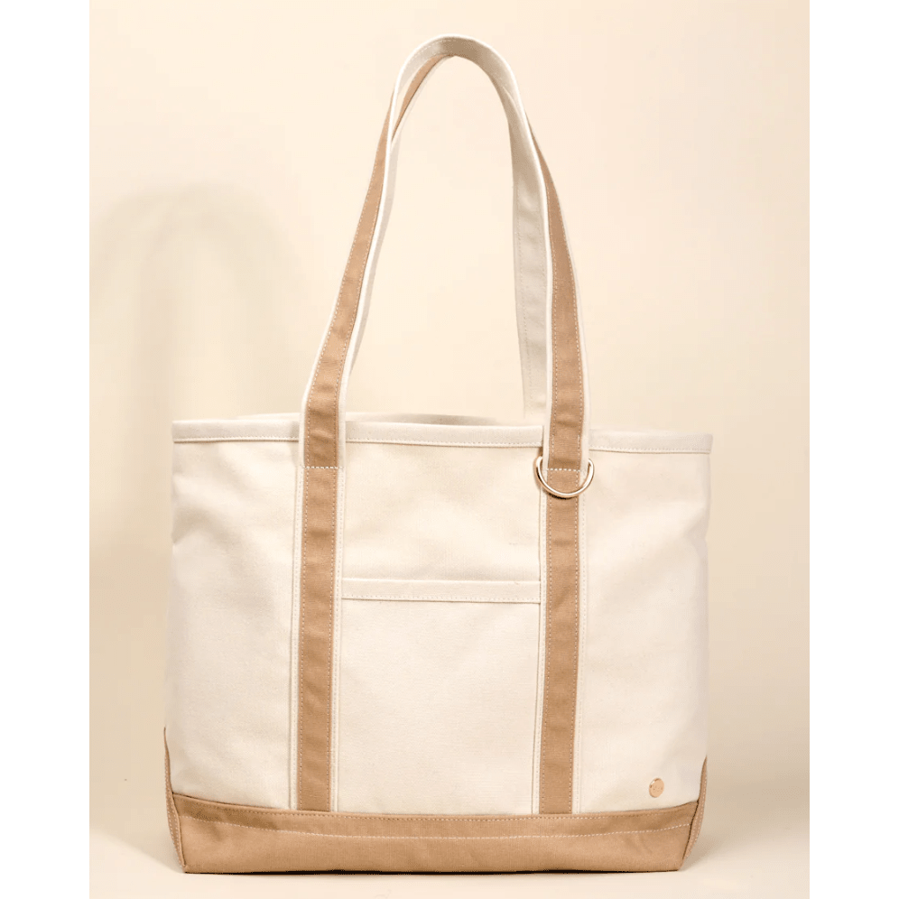 Beige Signature Tote Bag - White Farmhouse Flowers