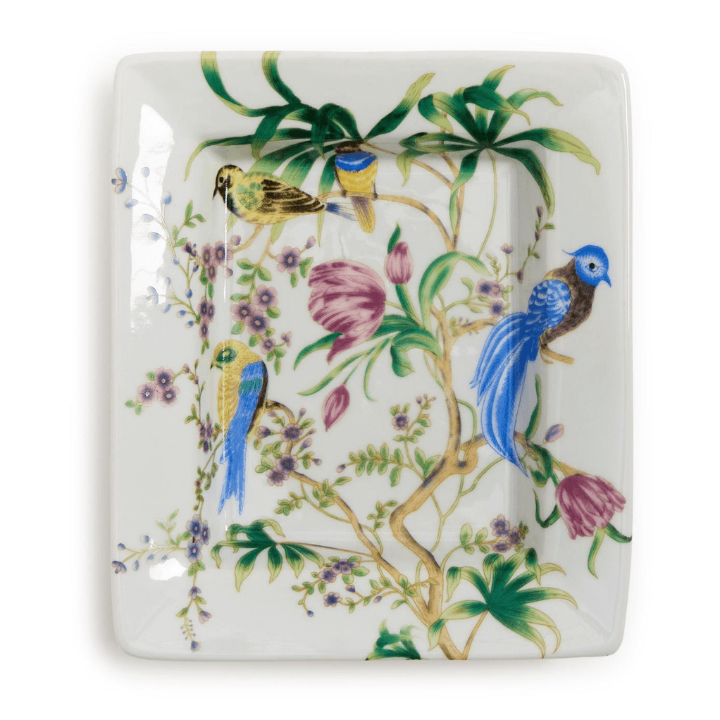 Bird & Blossom Chinoiserie Decorative All Purpose Tray - White Farmhouse Flowers