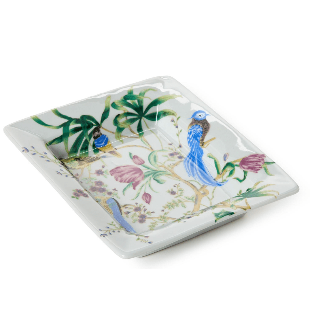 Bird & Blossom Chinoiserie Decorative All Purpose Tray - White Farmhouse Flowers