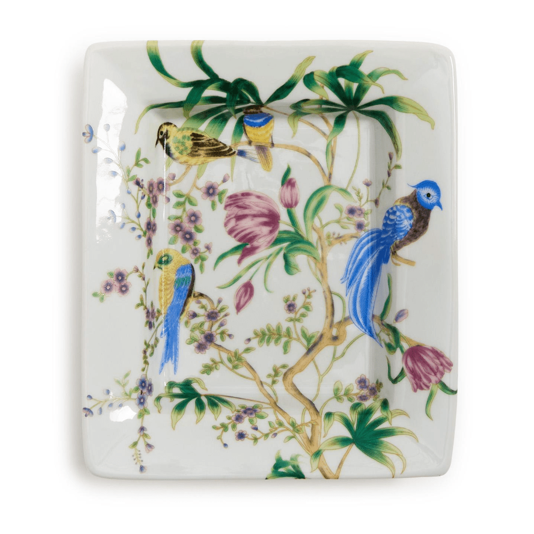 Bird & Blossom Chinoiserie Decorative All Purpose Tray - White Farmhouse Flowers