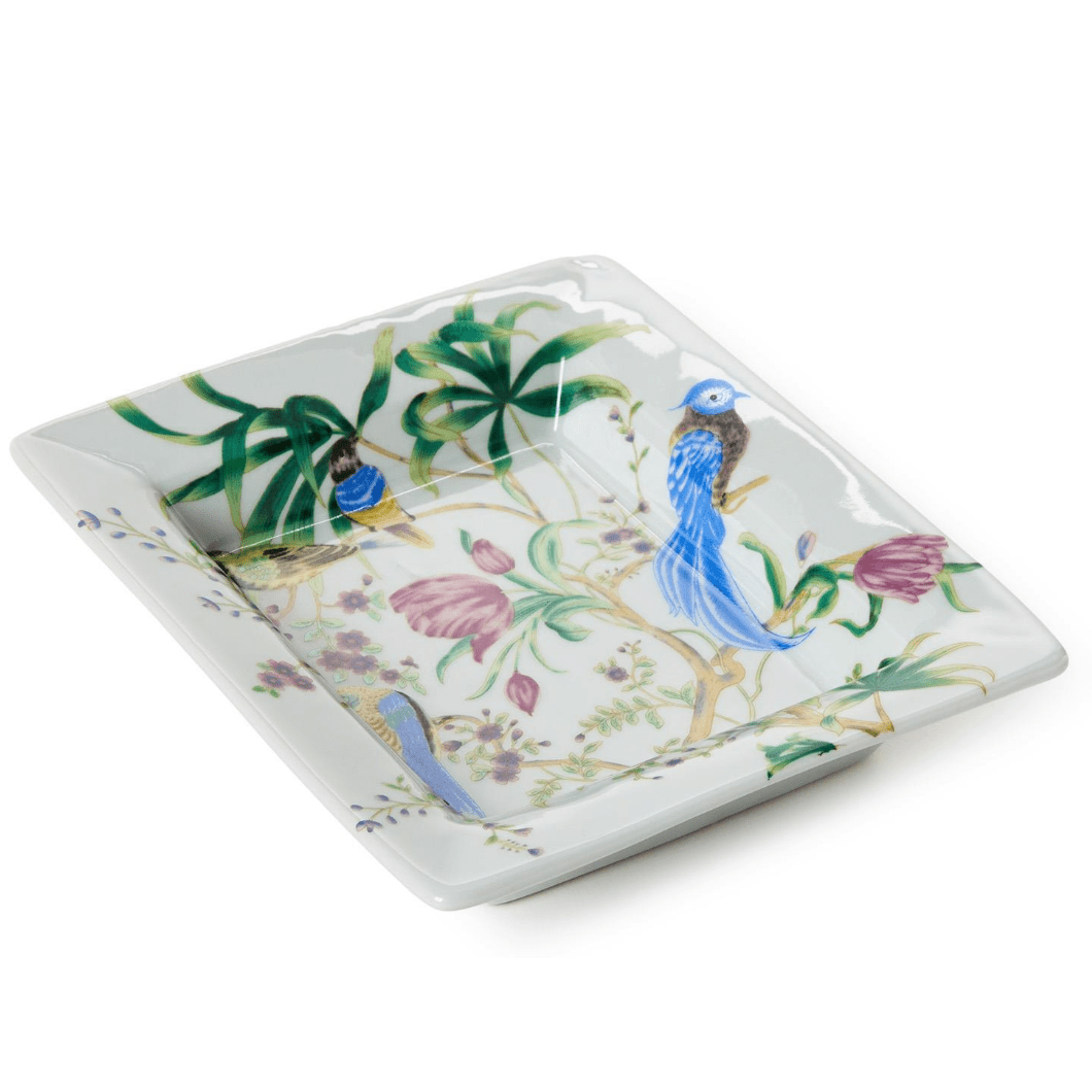 Bird & Blossom Chinoiserie Decorative All Purpose Tray - White Farmhouse Flowers