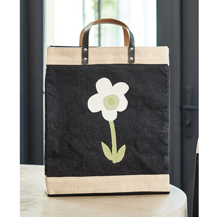Black Flower Market Tote - White Farmhouse Flowers
